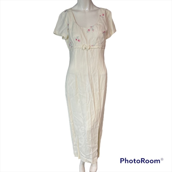 Vintage 90s Dress size 7 8 Small Maxi Midi Embroidered Slit - Picture 1 of 12